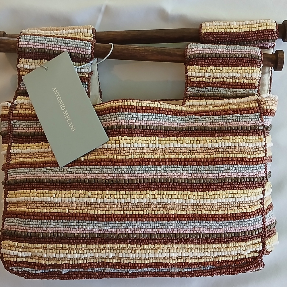 Antonio Melani Brown and Cream Shoulder Bag with Textured Stripes